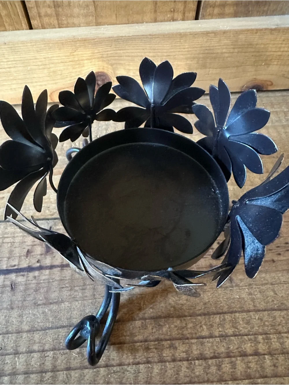 Decorative Metal Floral Candle Holder - Black and Gold Home Accent